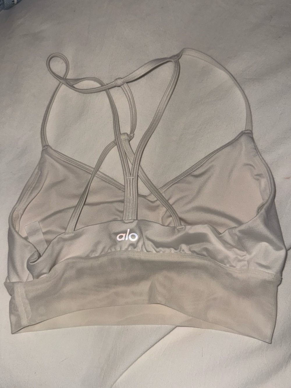 ALO Yoga White Strappy Mesh-Trim Sports Bralette